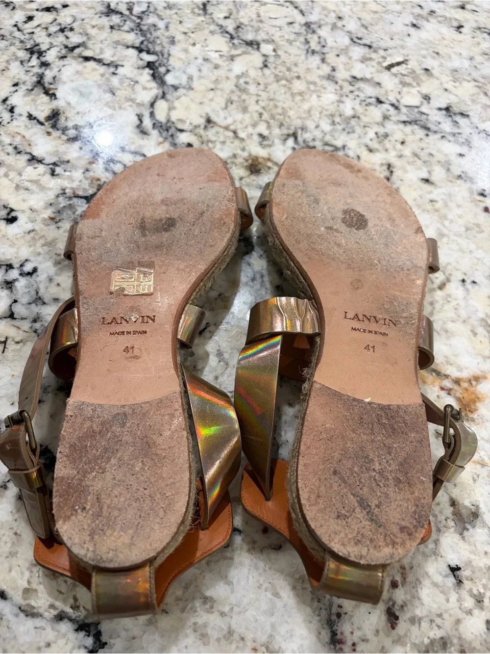 Lanvin Sz 41 (US10) Woven Espadrille Ankle-Strap Sandals in Iridescent Bronze